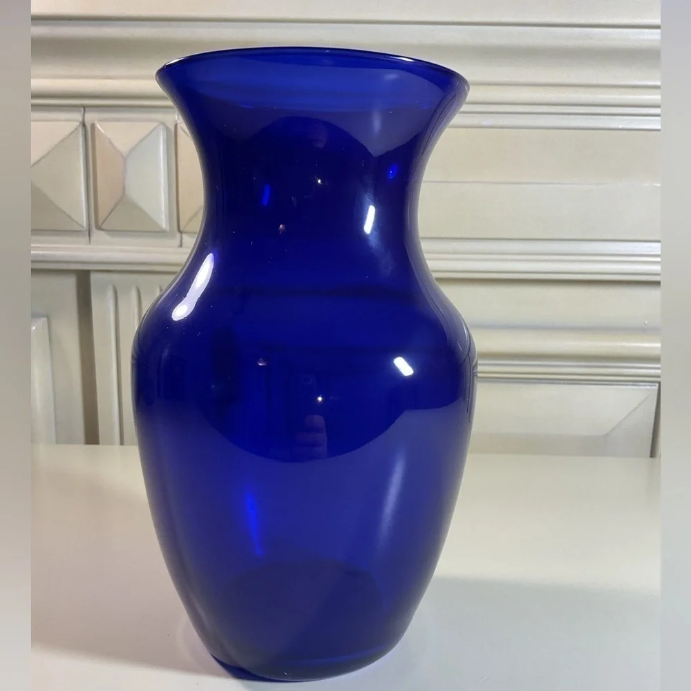Vintage Cobalt Blue Glass Vase Bold Royal Blue Minimalist Home Decor